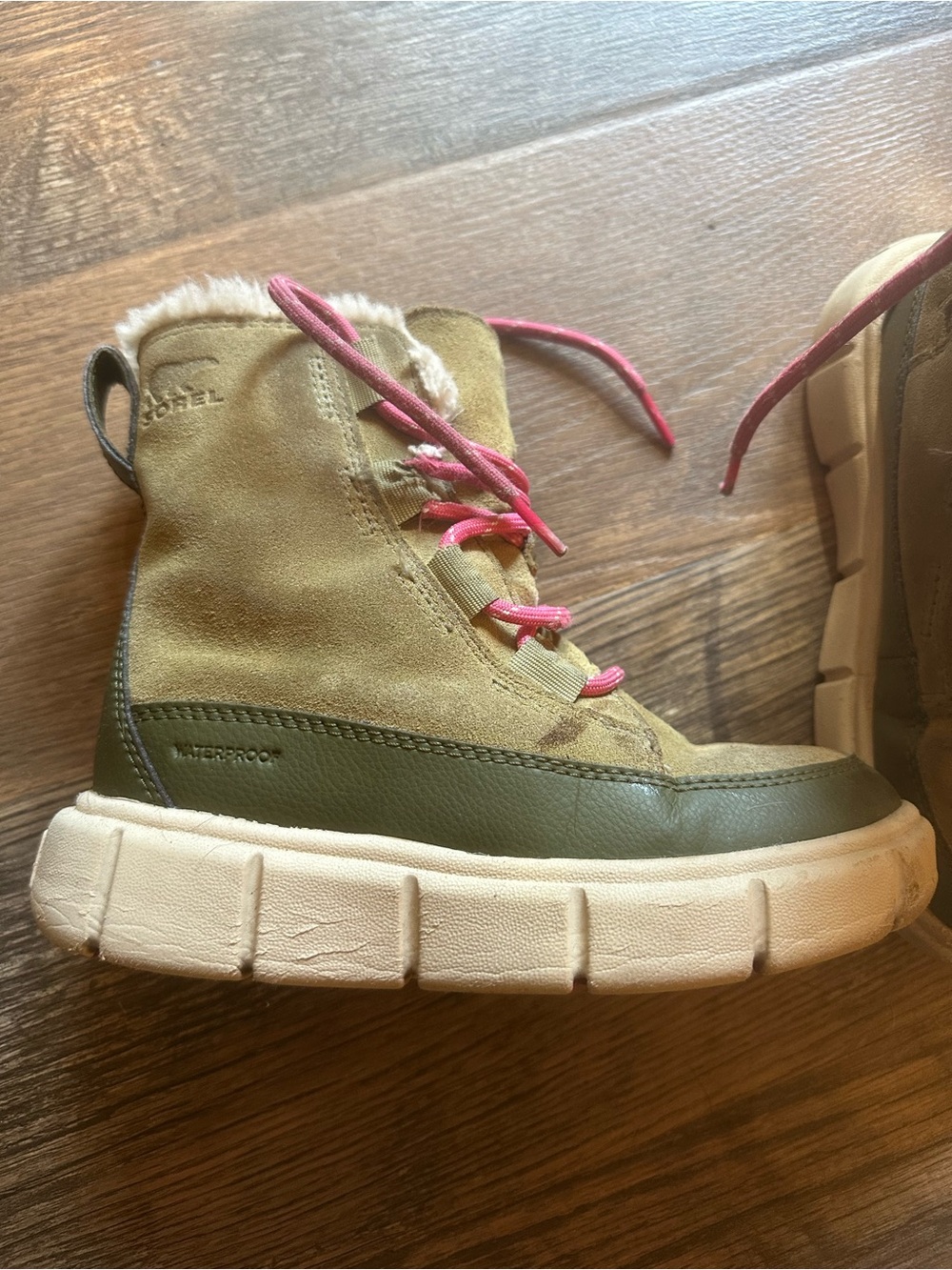 Kids Sorel Olive Green & Pink Winter Boots